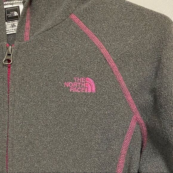 North Face gray pink full zip fleece hoodie jacket 14 16 XL - Picture 2 of 5